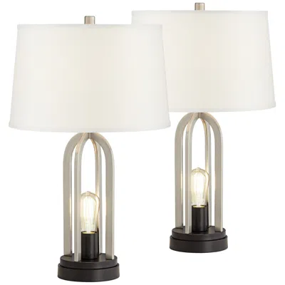360 Lighting Marcel Brushed Nickel Night Light Usb Table Lamps Set Of 2