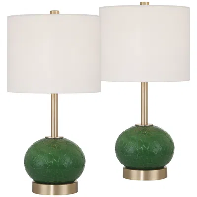 360 Lighting Maris 20" High Green Glass And Satin Brass Table Lamp Set With Dimmer