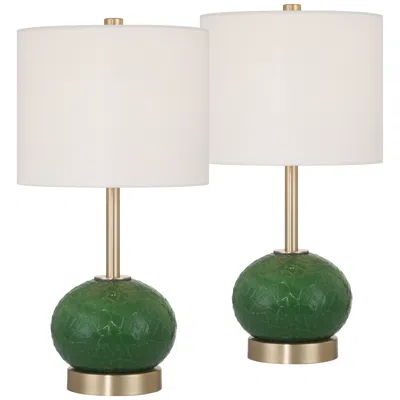360 Lighting Maris 20" High Green Glass And Satin Brass Table Lamp Set With Dimmer