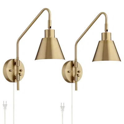 360 Lighting Marybel Antique Brass Plug-in Swing Arm Wall Lamps Set Of 2