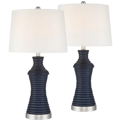 360 Lighting Maxwell 27 1/5"h Blue Rippled Ceramic Usb Table Lamp Set With Dimmer