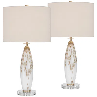 360 Lighting Melina 27 1/2" High White And Beige Glass Table Lamp Set With Dimmer