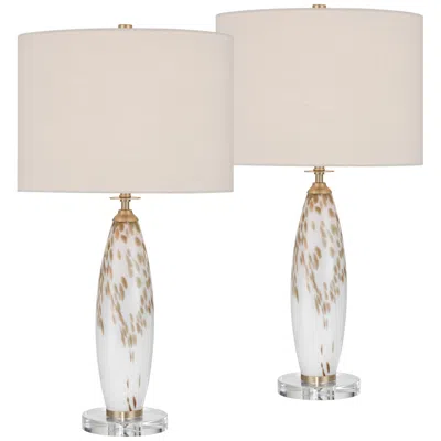 360 Lighting Melina 27 1/2" High White And Beige Glass Table Lamp Set With Dimmer