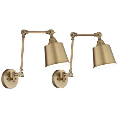 360 Lighting Mendes Brass Adjustable Hardwire Wall Lamps Set Of 2