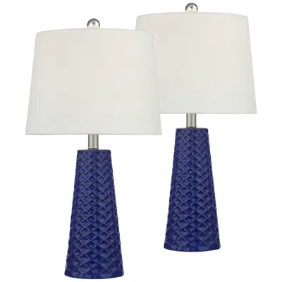 360 Lighting Morty 24" Blue Textured Ceramic Table Lamps Set Of 2