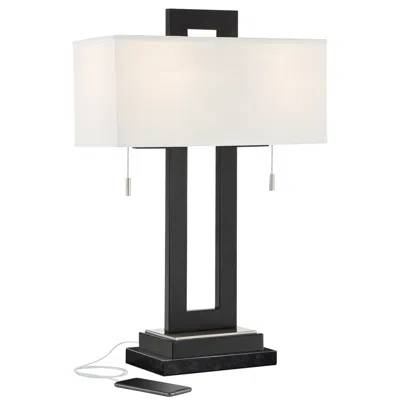 360 Lighting Neil 27" Metal Usb Table Lamp With Black Marble Riser