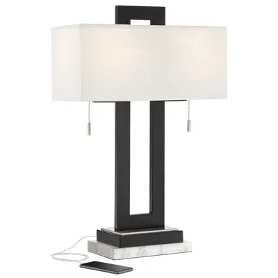 360 Lighting Neil Black Metal Usb Table Lamp With White Marble Riser