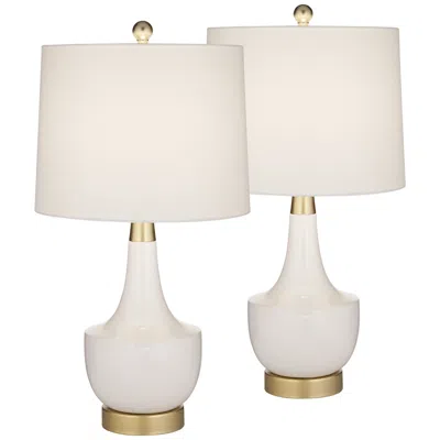 360 Lighting Nesbit 25" Gold White Ceramic Usb Table Lamps Set Of 2