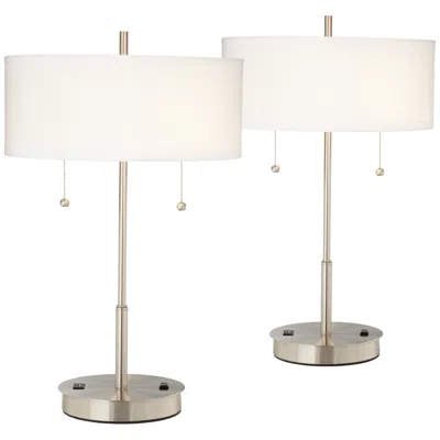 360 Lighting Nikola 23 3/4" Silver Outlet And Usb Table Lamps Set Of 2