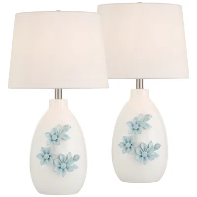 360 Lighting Novalis 24" High Blue Flower Ceramic Table Lamp Set Of 2