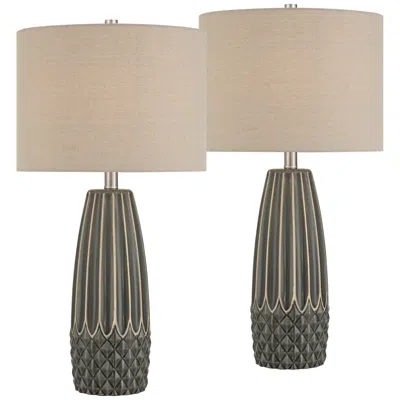 360 Lighting Olsen 26 1/2" High Charcoal Gray Stripe Ceramic Table Lamp Set Of 2