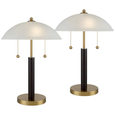 360 Lighting Orbital 19 1/2" Wood And Gold Dome Glass Lamps Set Of 2