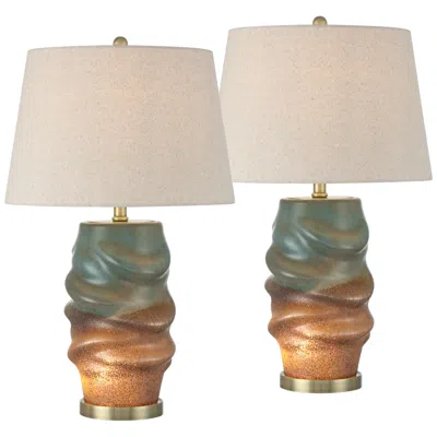 360 Lighting Pergamon 25" Blue Gold Glass Night Light Lamp Set Of 2
