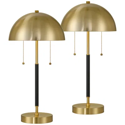 360 Lighting Pierre 23"h Gold Black Metal Dome Pull Chain Usb Table Lamp Set Of 2