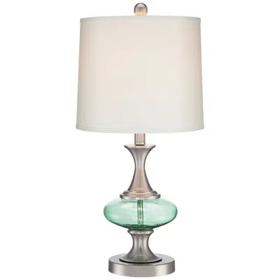 360 Lighting Reiner 23" Nickel And Blue-green Glass Urn Table Lamp