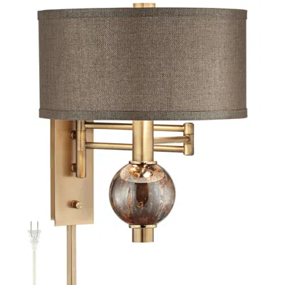360 Lighting Richford Brass Plug-in Swing Arm Wall Lamp With Dimmer