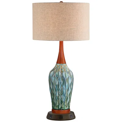 360 Lighting Rocco 30" Blue Ceramic Lamp With Usb Workstation Base