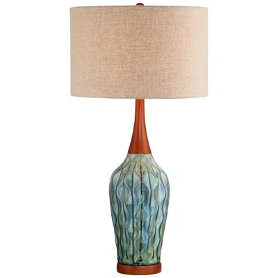 360 Lighting Rocco 30" Blue Ceramic Mid-century Table Lamp With Dimmer