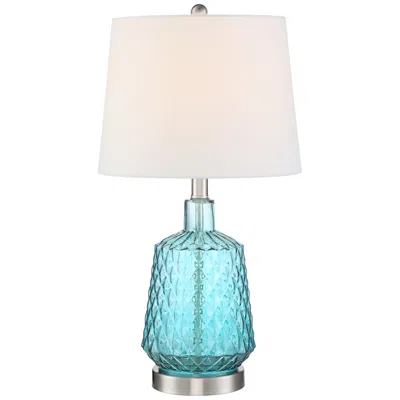 360 Lighting Ronald 22" Coastal Modern Textured Blue Glass Table Lamp