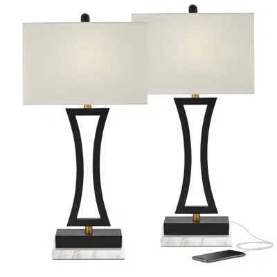 360 Lighting Roxie 31" Black Usb Lamps Set Of 2 With Marble Risers