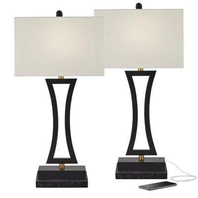 360 Lighting Roxie Black Metal Usb Lamps With Black Marble Riser Set Of 2