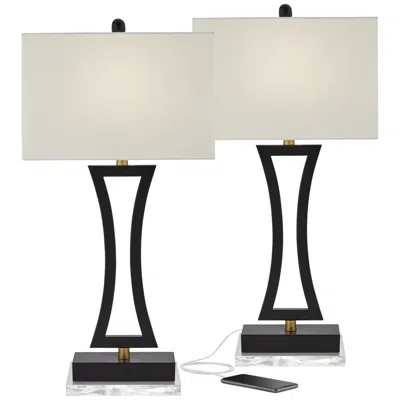360 Lighting Roxie Black Metal Usb Table Lamps Set Of 2 With Acrylic Risers