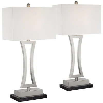 360 Lighting Roxie Brushed Nickel Lamps Set Of 2 With Black Marble Risers