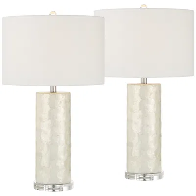 360 Lighting Sabina 27 1/2"h Textured Pearlescent White Cylinder Table Lamp Set