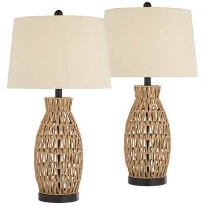 360 Lighting San Carlos 27" Rattan Wicker Table Lamps Set Of 2