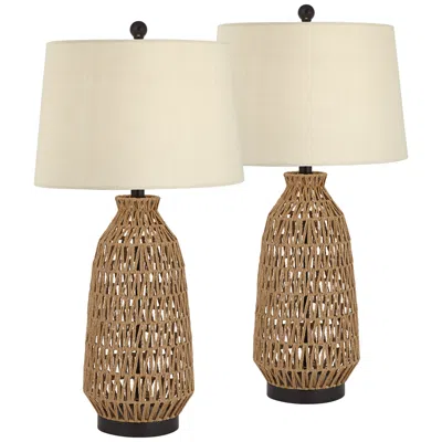 360 Lighting San Carlos 29" Rattan Wicker Table Lamps Set Of 2