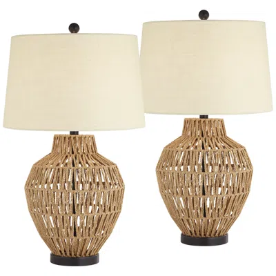 360 Lighting San Marcos 27" Natural Wicker Metal Table Lamps Set Of 2