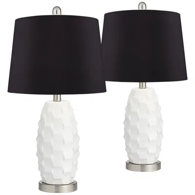 360 Lighting Scalloped Ceramic White And Black Led Lamps Set Of 2