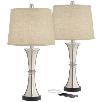 360 Lighting Seymore 26" Burlap Linen Usb Led Touch Lamps Set Of 2