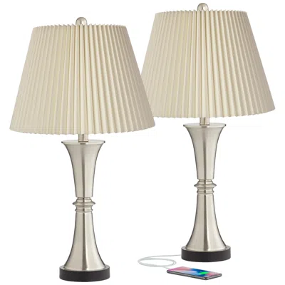 360 Lighting Seymore Ivory Shade Led Usb Touch Table Lamps Set Of 2