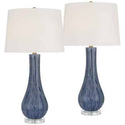 360 Lighting Shannon 30 1/2" High Blue Stripe Ceramic Gourd Table Lamp Set Of 2