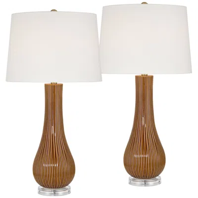 360 Lighting Shannon 30 1/2" High Brown Stripe Ceramic Gourd Table Lamp Set Of 2