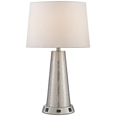 360 Lighting Silver Leaf Hammered Metal Lamp With Usb Workstation Base
