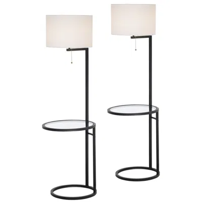 360 Lighting Space Saver 64" Highglass Tray Table Floor Lamp Set Of 2 In Black