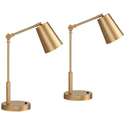 360 Lighting Sully Brass Adjustable Double Usb Ports Desk Lamps Set Of 2
