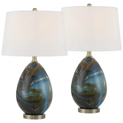 360 Lighting Swirl 22 1/2" High Blue Art Glass Table Lamp Set Of 2