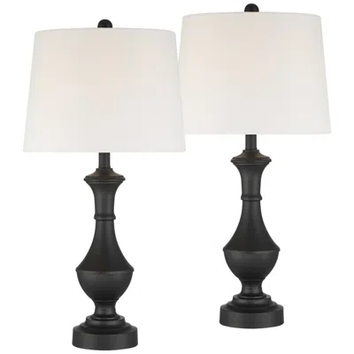 360 Lighting Theo 27 1/4" High Black Metal Column Table Lamp Set Of 2