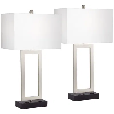 360 Lighting Todd Brushed Nickel Usb And Outlet Table Lamps Set Of 2