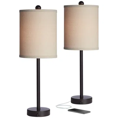 360 Lighting Trotter 23 3/4" Bronze Usb Outlet Lamps Set Of 2