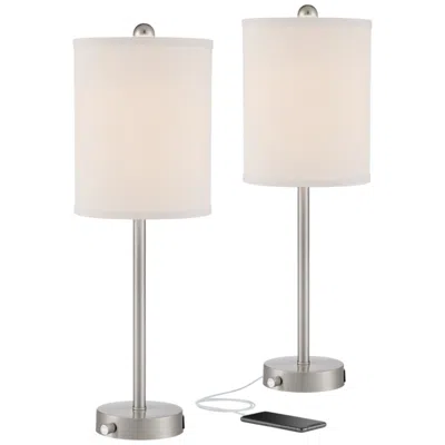 360 Lighting Trotter 23 3/4" Nickel Usb Lamps With Dimmers Set Of 2