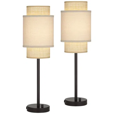 360 Lighting Tull 27" Tiered Dark Bronze Outlet And Usb Table Lamps Set Of 2