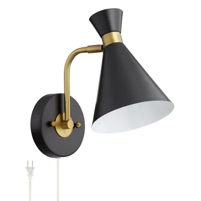 360 Lighting Venice 11 1/2" Modern Matte Black Cone Plug-in Wall Lamp