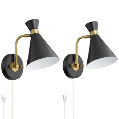 360 Lighting Venice Matte Black Cone Plug-in Wall Lamps Set Of 2