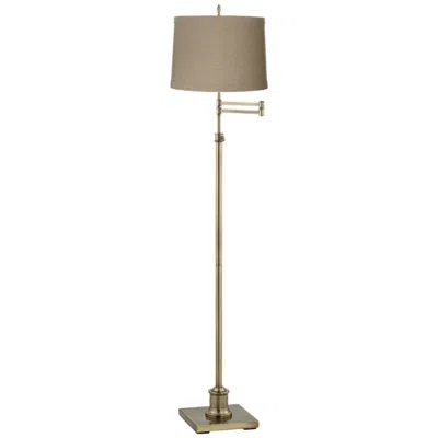 360 Lighting Westbury Adjustable Linen Shade Brass Swing Arm Floor Lamp In Brown