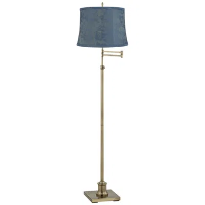 360 Lighting Westbury Antique Brass Swing Arm Floor Lamp With Nagano Blue Shade