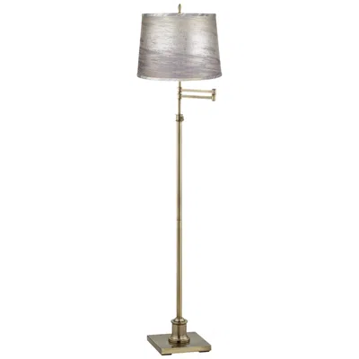 360 Lighting Westbury Antique Brass Swing Arm Floor Lamp With Silver Gold Shade